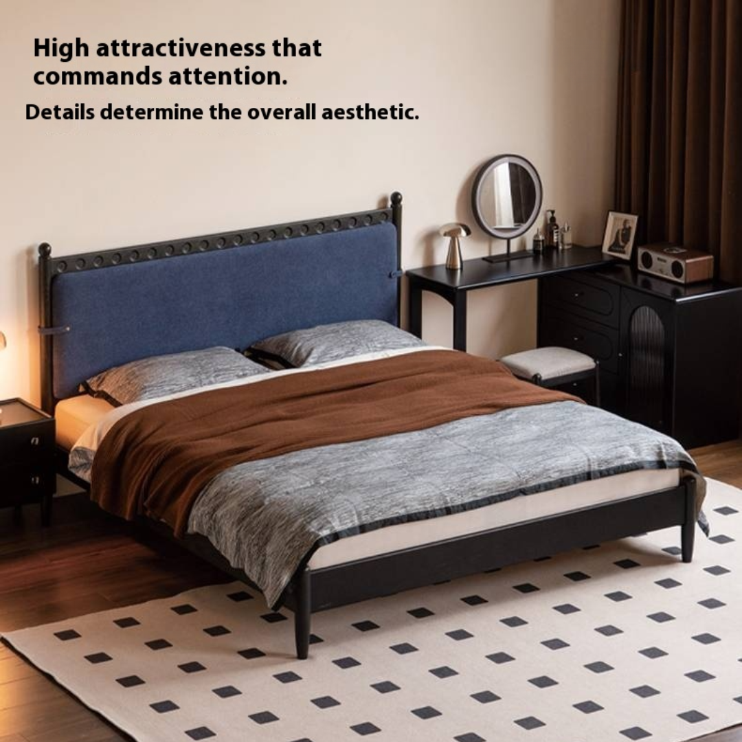 Ash Solid Wood Bed – Bauhaus Style with Soft Leather Upholstery