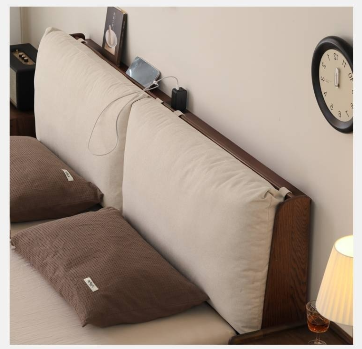 Oak Solid Wood Modern Simple Fabric Soft-Padded Box Bed