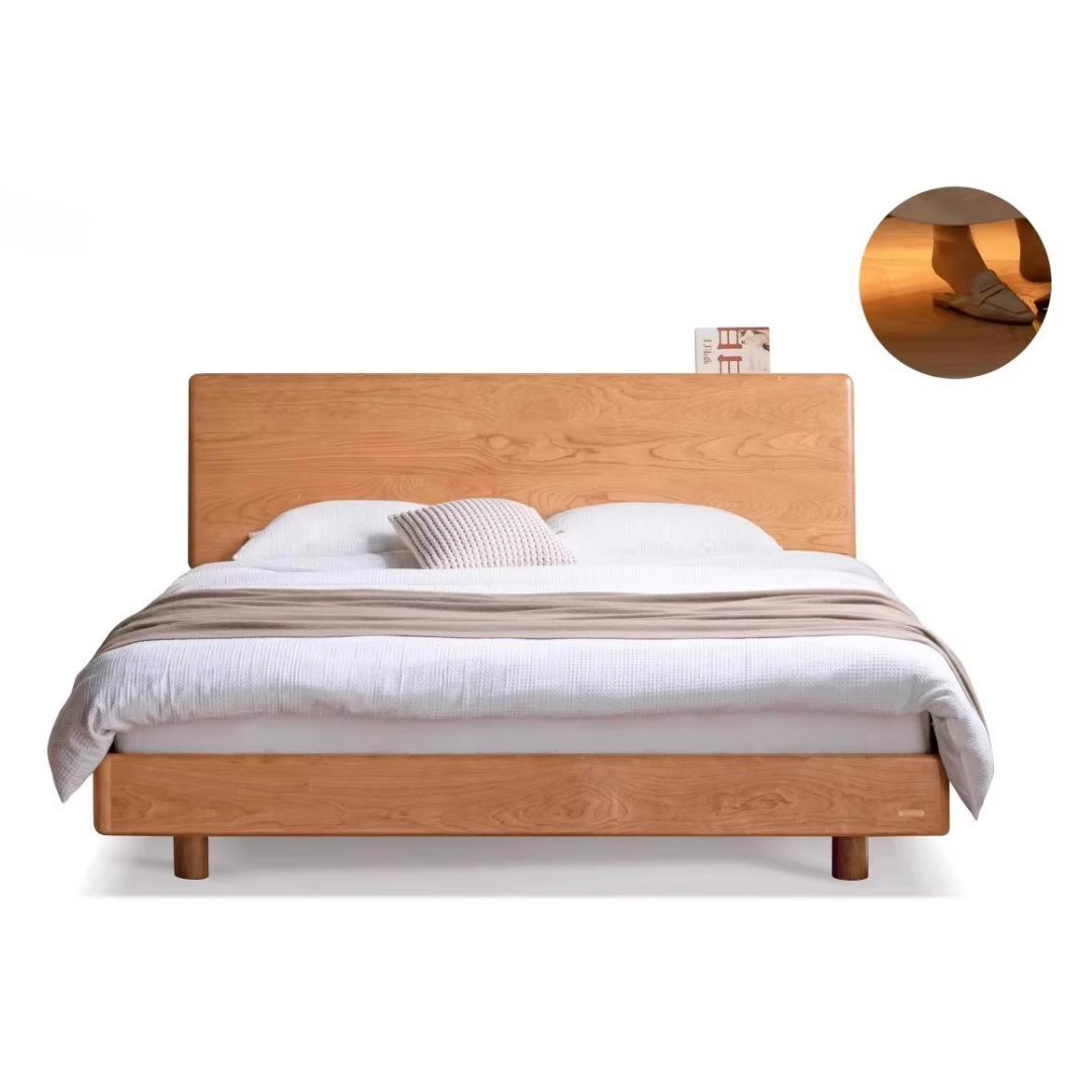 Cherry Solid Wood Bed Modern Style