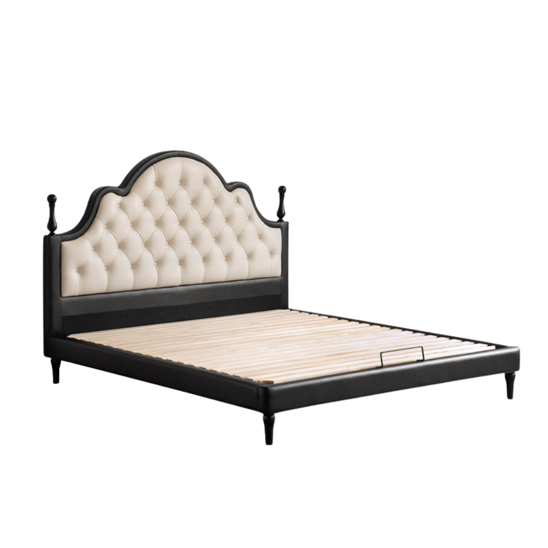 Genuine Leather Elegant Soft Backrest Bed, French Retro