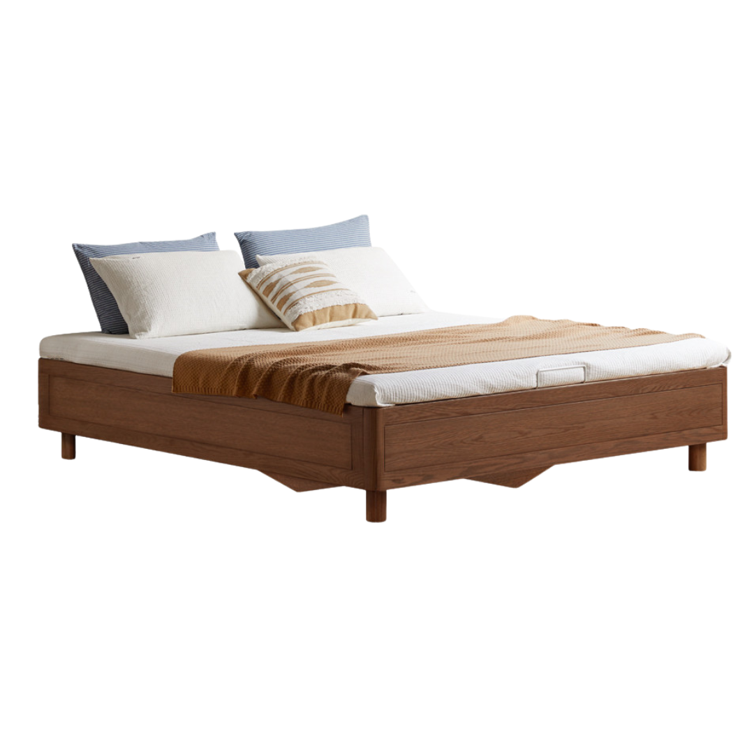 Oak Solid Wood Platform Box Bed, Headboard-Free Box Bed