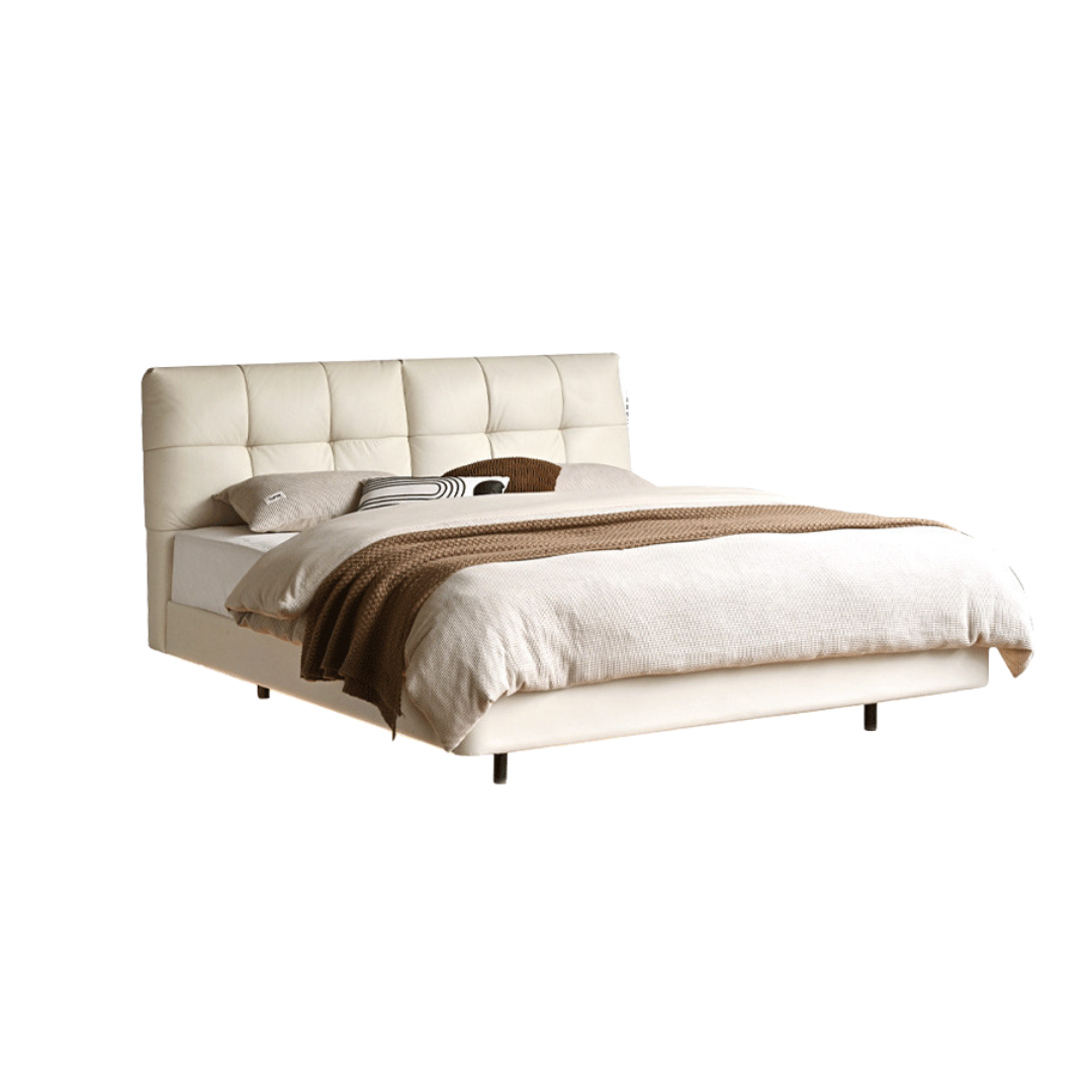 Genuine Leather Top Layer Cowhide Soft Suspension Bed with Lighting