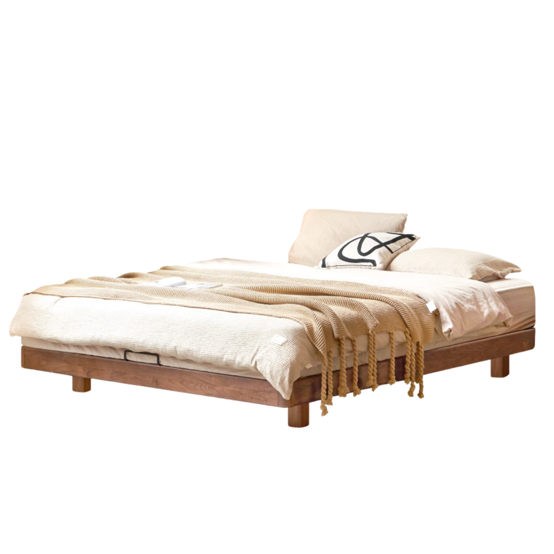Black Walnut Solid Wood Platform Bed, Headboard-Free Bed