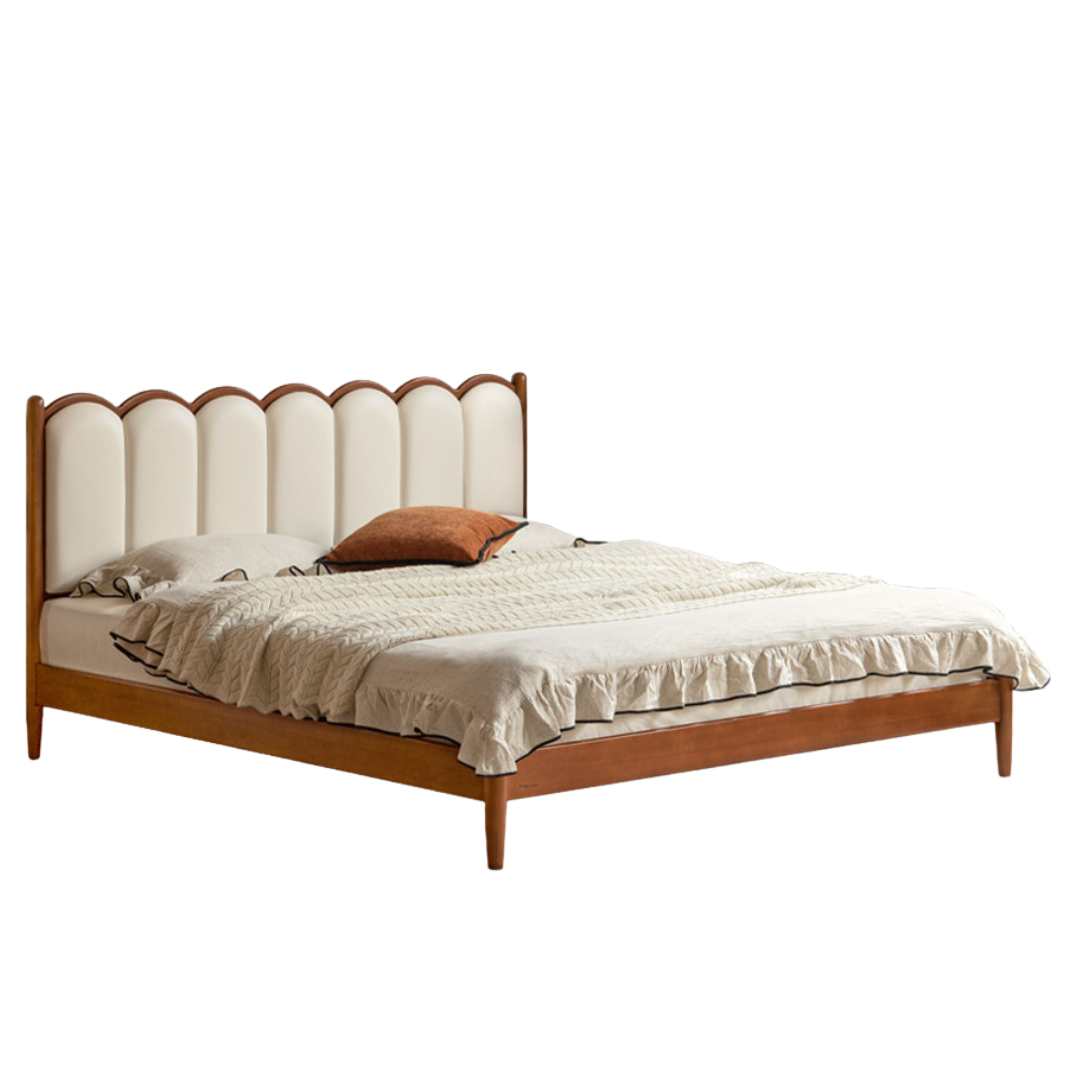 Poplar Solid Wood Bed, French Retro Style Piano Key Bed