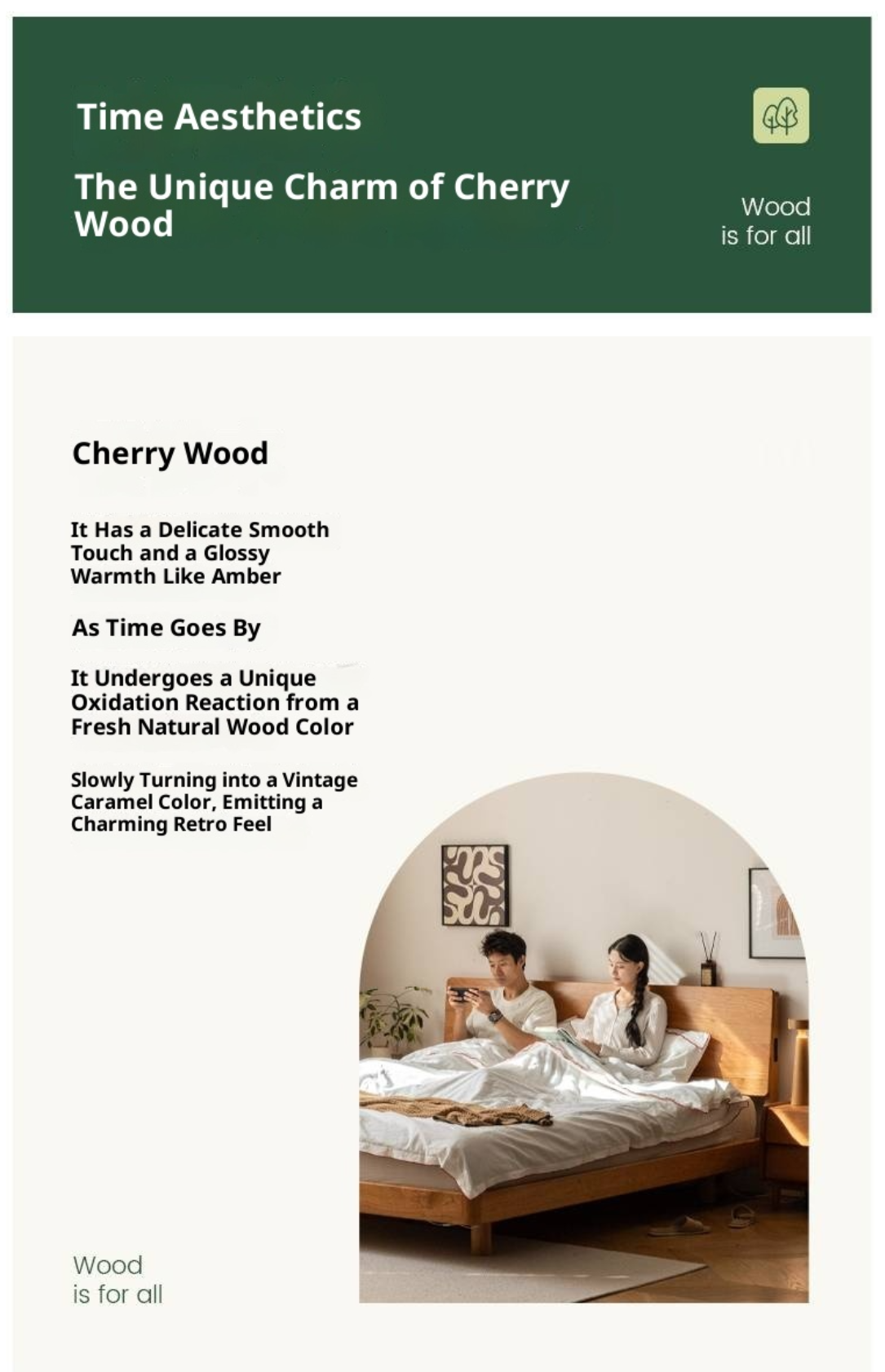 Cherry Solid Wood with Light Floating Bed Retro Simple