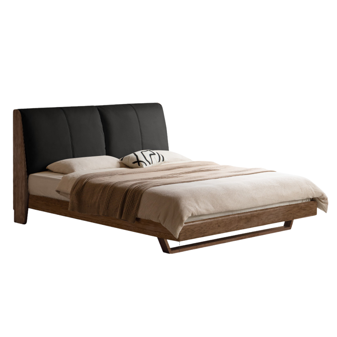 Black Walnut Solid Wood Genuine Leather Soft Bed Italian Light Luxury
