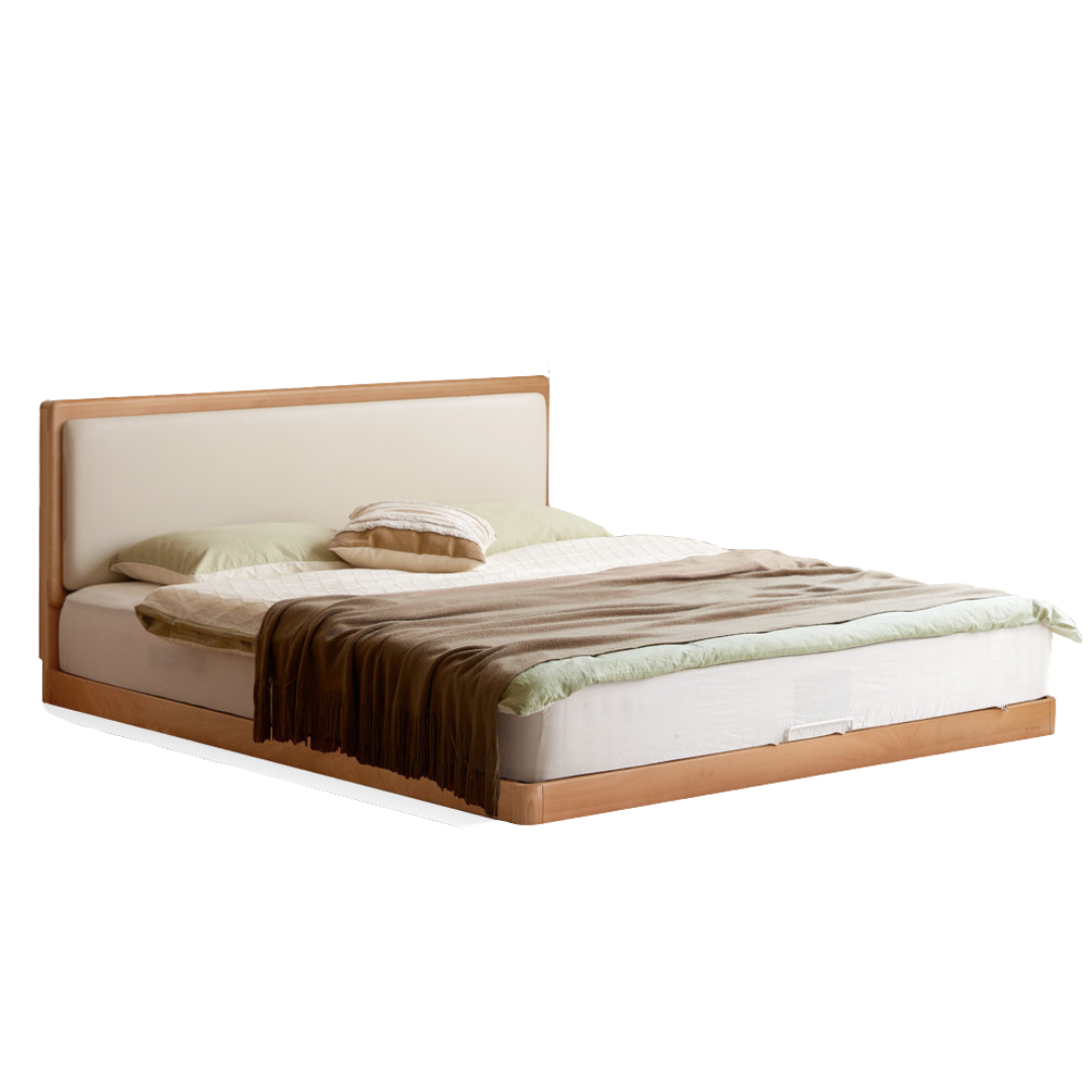 Beech Solid Wood Bed – Platform Bed with Soft Upholstery