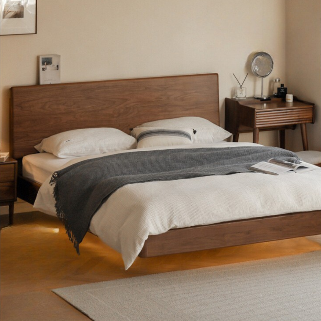 Black Walnut Solid Wood Suspended Modern Simple Bed