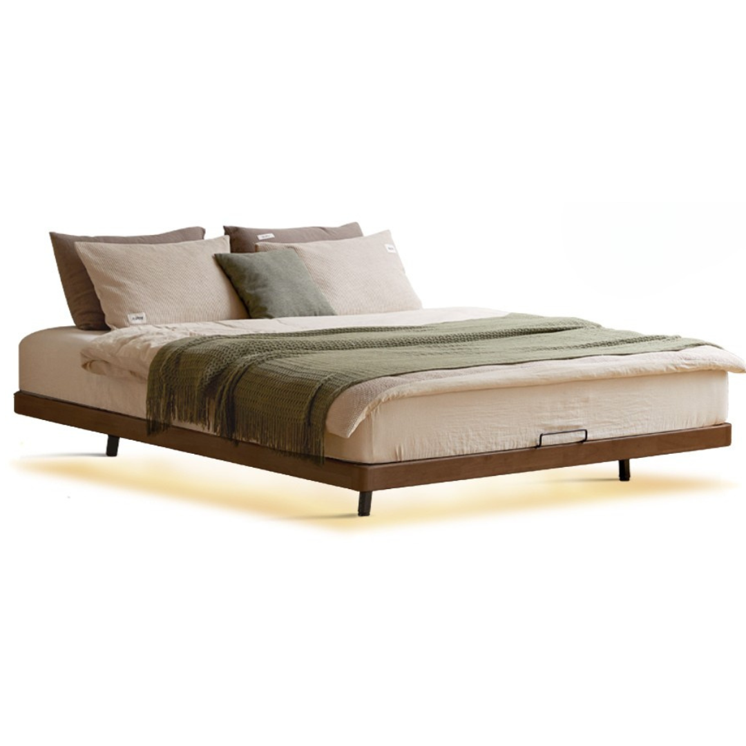 Rubberwood Solid Wood Japanese Style Suspended Platform Bed, Headboard-Free Bed