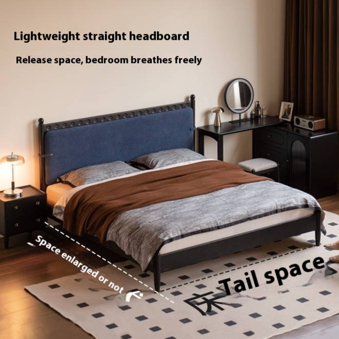 Ash Solid Wood Bed – Bauhaus Style with Soft Leather Upholstery