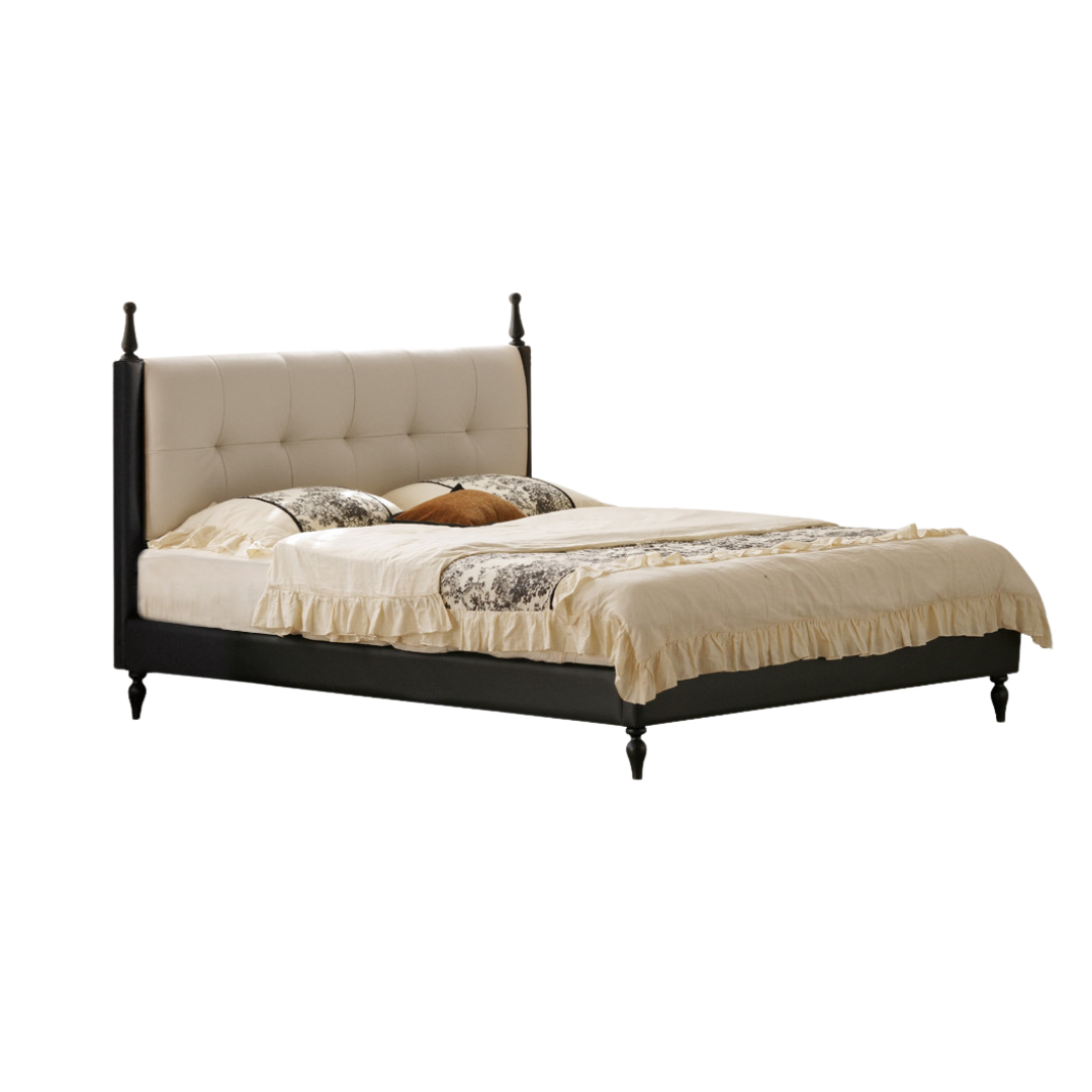 Luxury Genuine Leather Soft Backrest Bed, American Retro Style