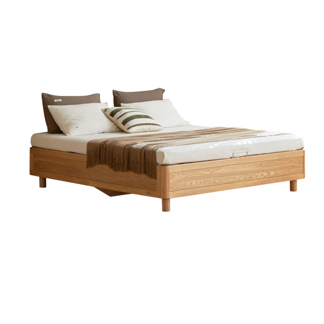 Oak Solid Wood Platform Box Bed, Headboard-Free Box Bed