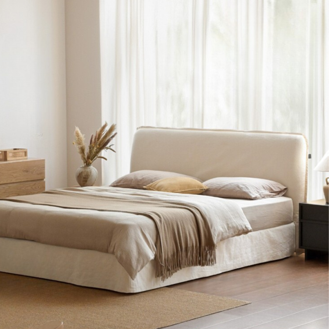 Fabric White Cotton Linen Edge Bed Wabi-sabi Style