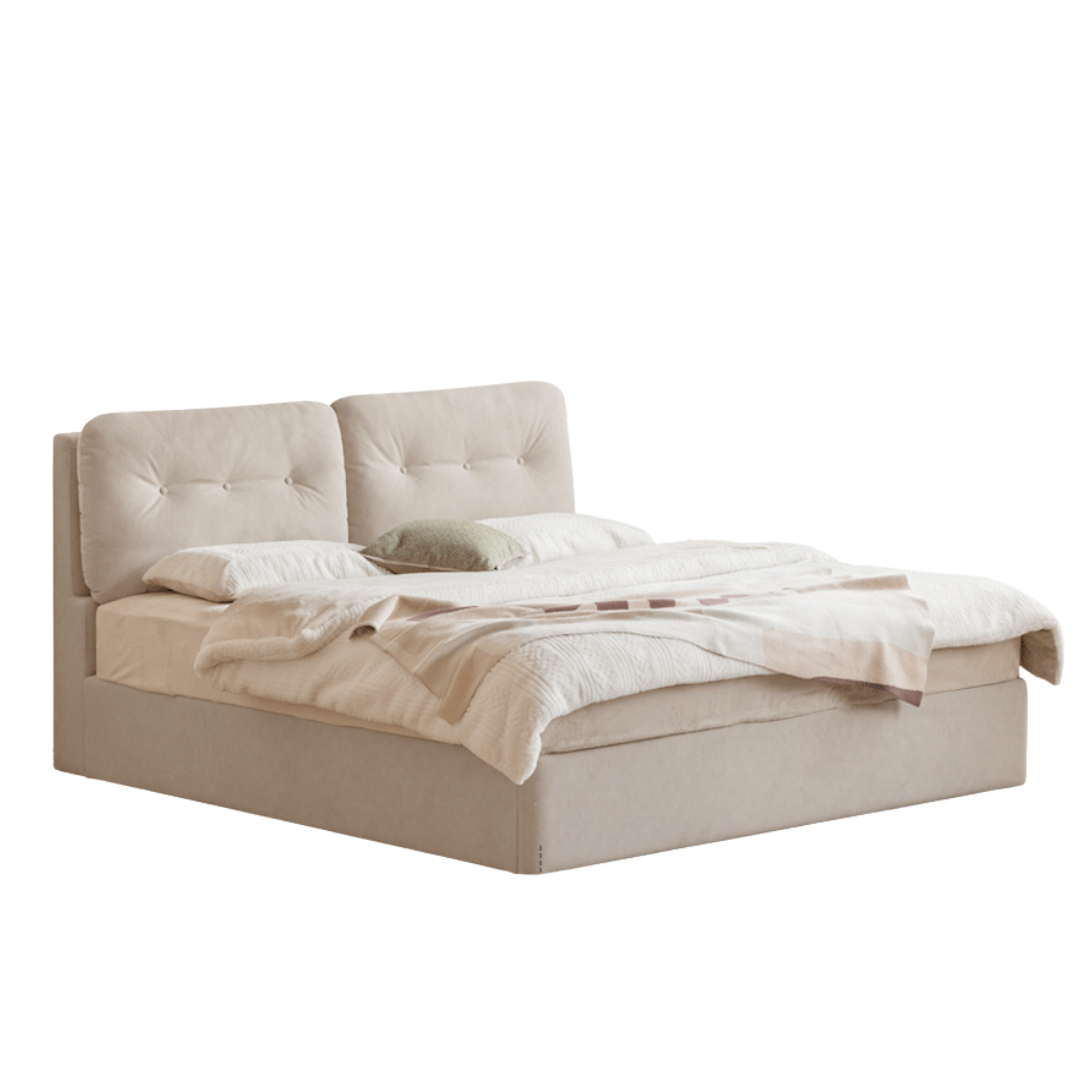 Fabric Soft Bed White Cream Style