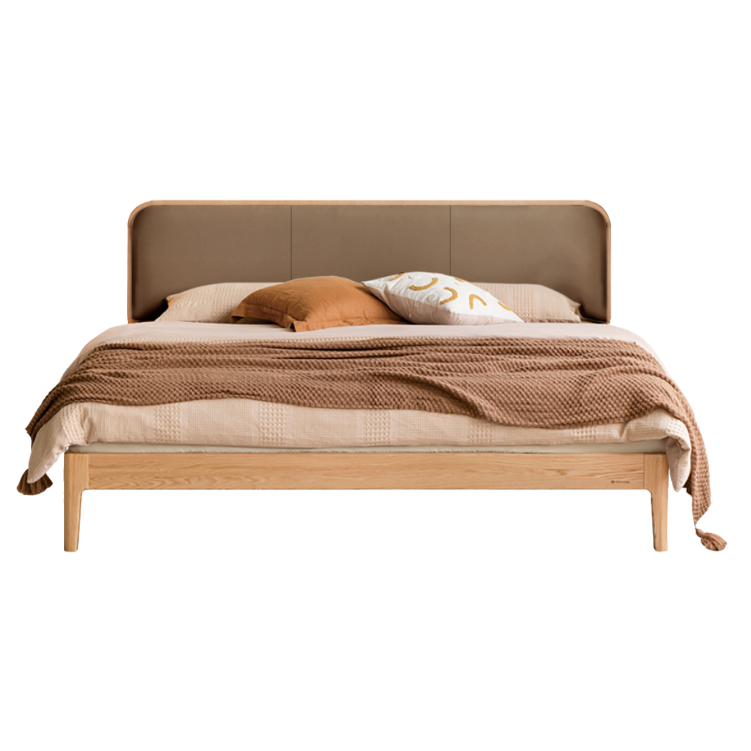 Oak Solid Wood Bed Technology Fabric,suede