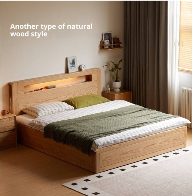 Oak Solid Wood Modern Minimalist Multifunctional with Light Box Bed