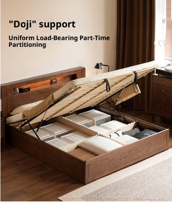 Oak Solid Wood Modern Minimalist Multifunctional with Light Box Bed