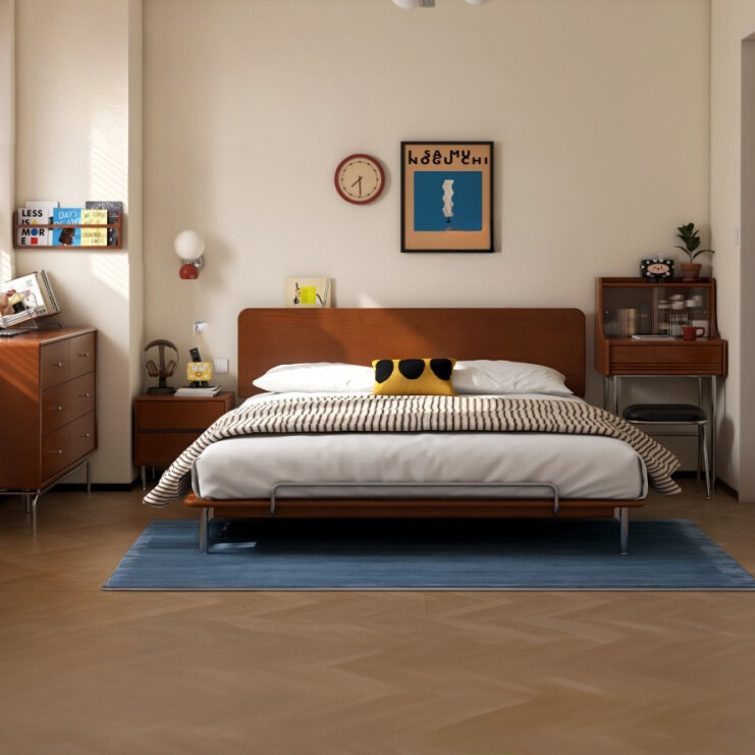 Poplar Solid Wood Bedroom Vintage Style Combination Set