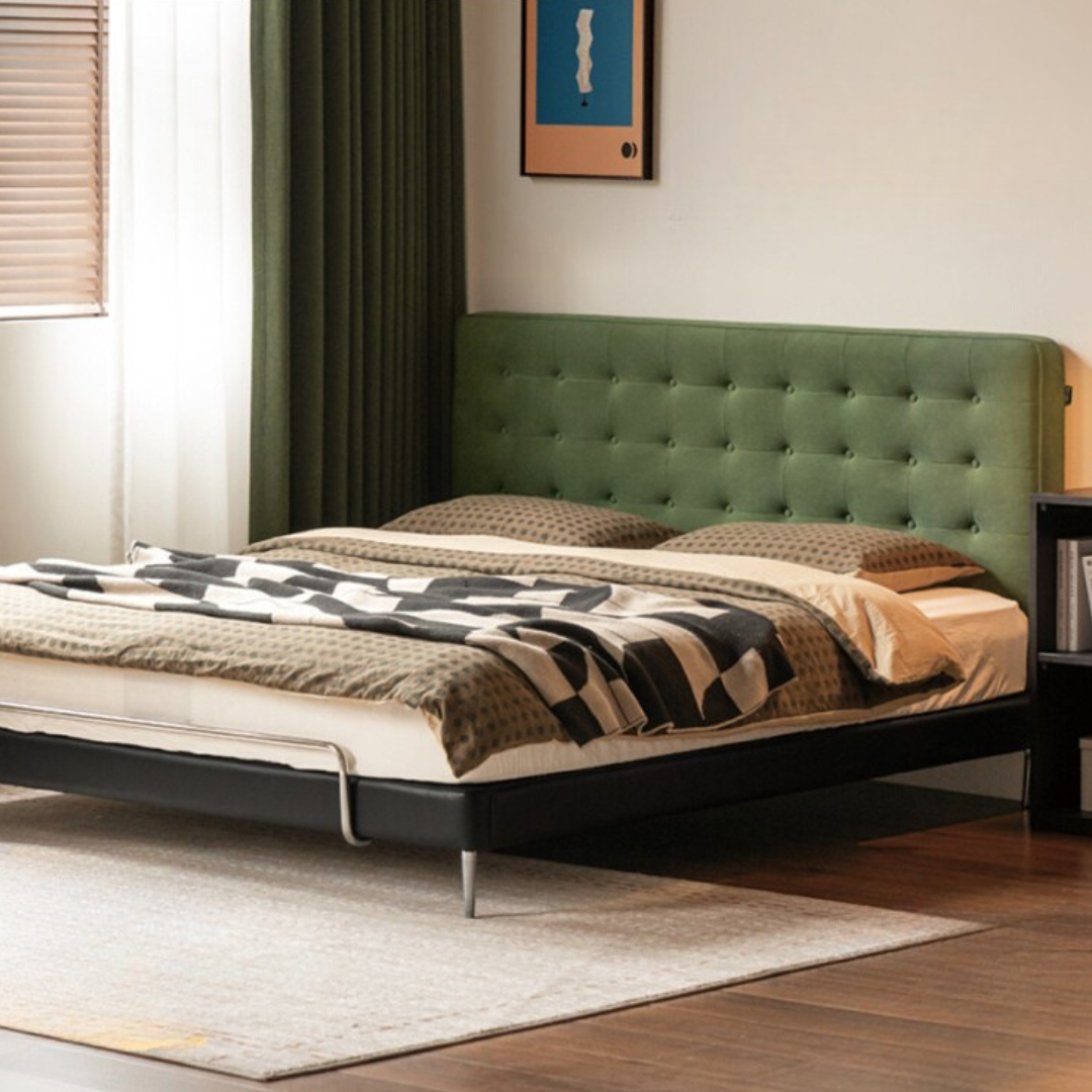 Fabric Velvet Soft Bed Bauhaus Vintage Style