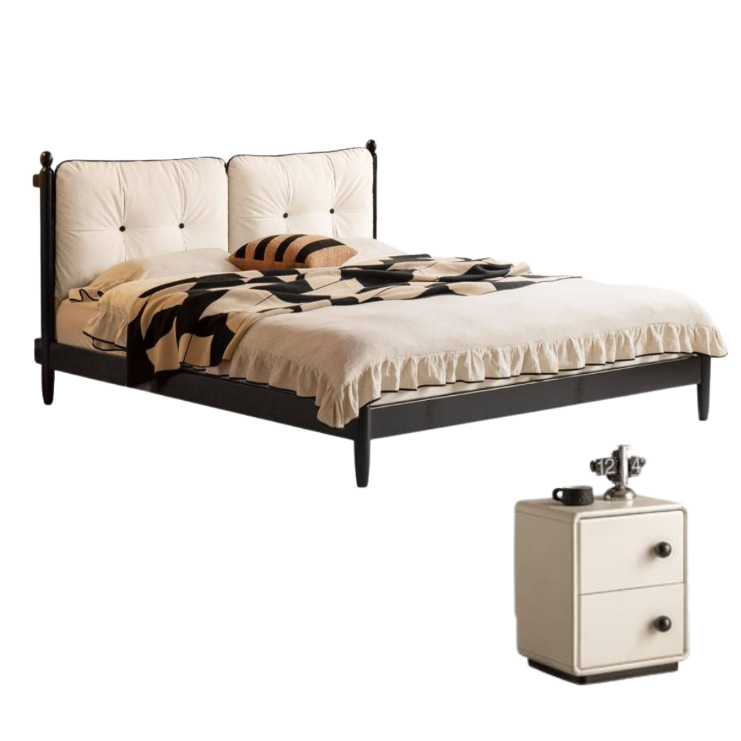 Rubberwood Solid Wood  French Retro Soft Bed