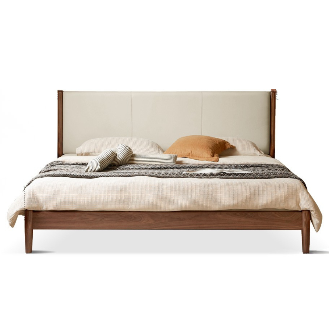 Rubberwood,Black Walnut, Oak Solid Wood Leather Soft Bed Italian Light Luxury