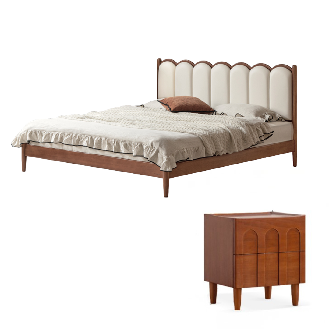 Poplar Solid Wood Bed, French Retro Style Piano Key Bed