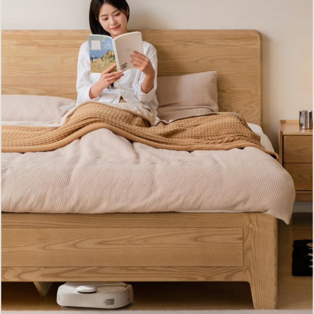 Ash, Oak Solid Wood Modern Minimalist High Box Bed