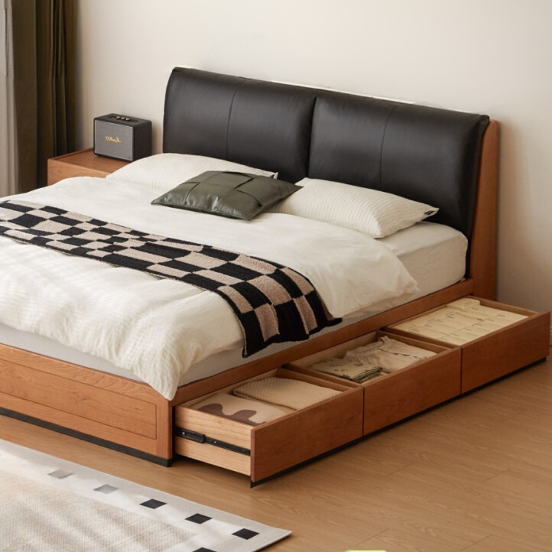 Cherry Solid Wood Box Bed Vintage Style