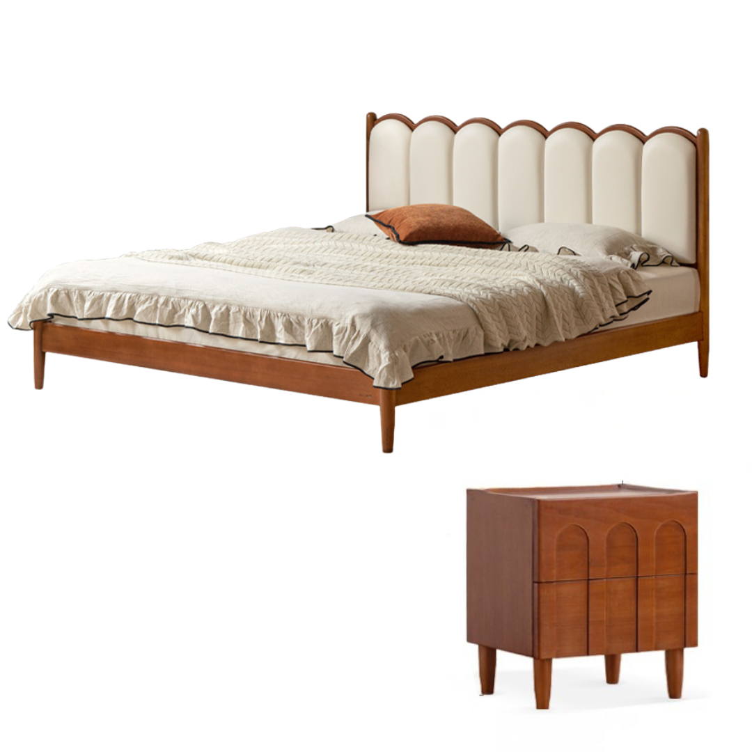 Poplar Solid Wood Bed, French Retro Style Piano Key Bed