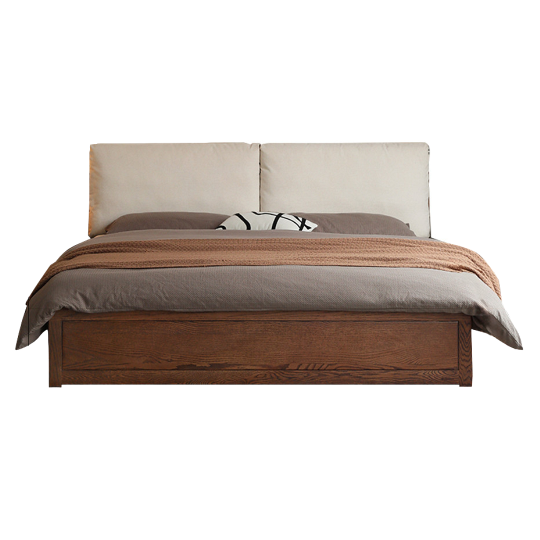 Oak Solid Wood Modern Simple Fabric Soft-Padded Box Bed