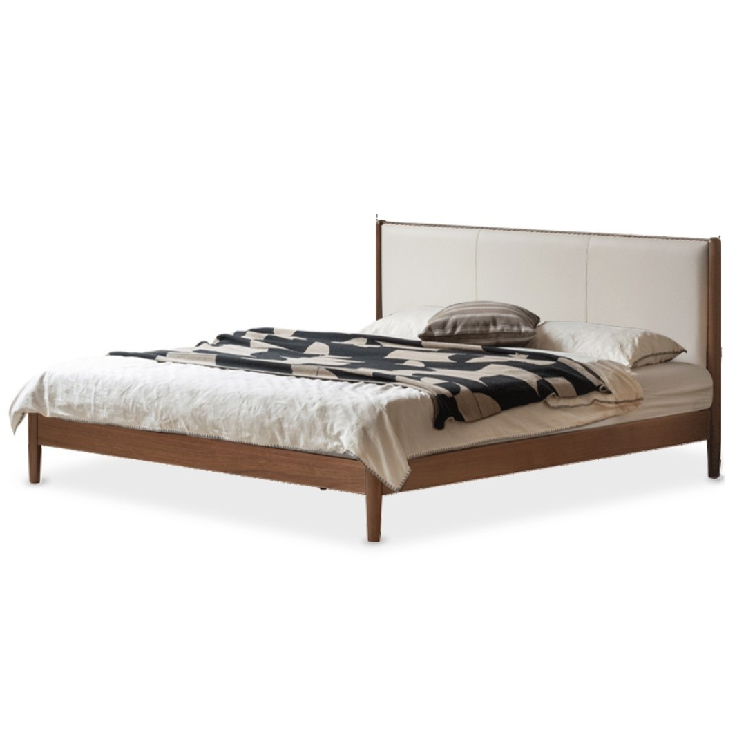 Rubberwood,Black Walnut, Oak Solid Wood Leather Soft Bed Italian Light Luxury