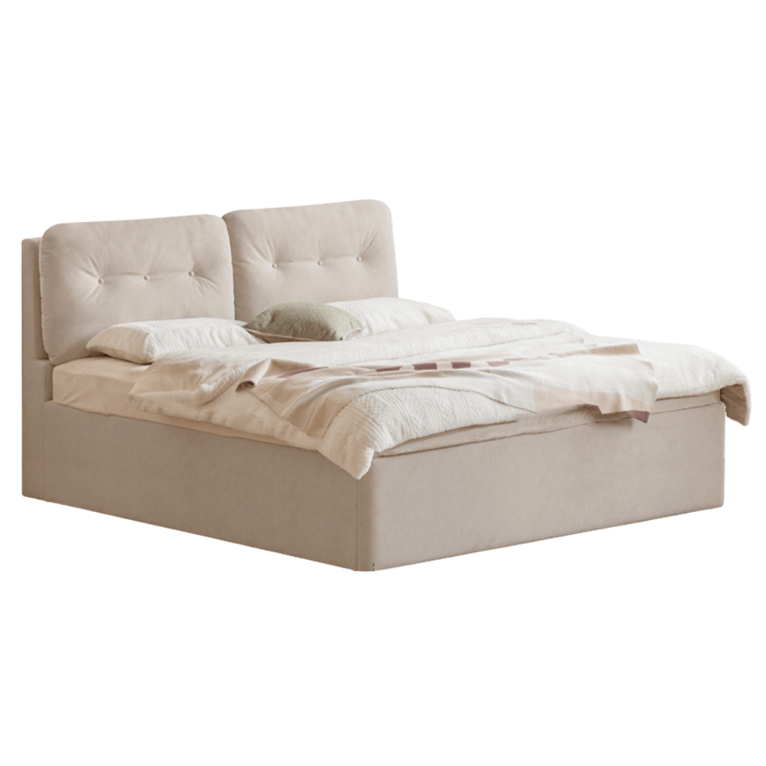 Fabric soft bed white cream style