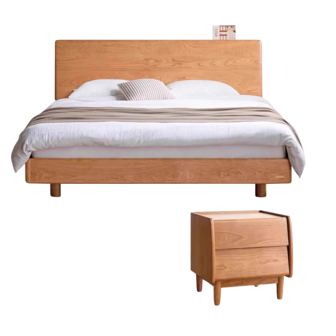 Cherry Solid Wood Bed Modern Style