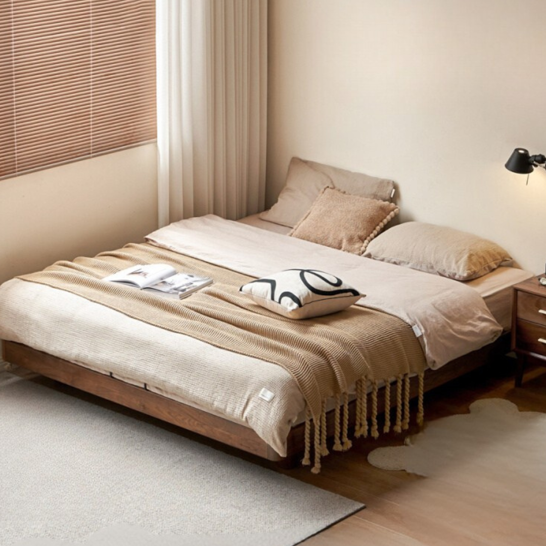Black Walnut Solid Wood Platform Bed, Headboard-Free Bed