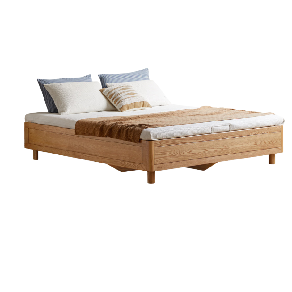 Oak Solid Wood Platform Box Bed, Headboard-Free Box Bed