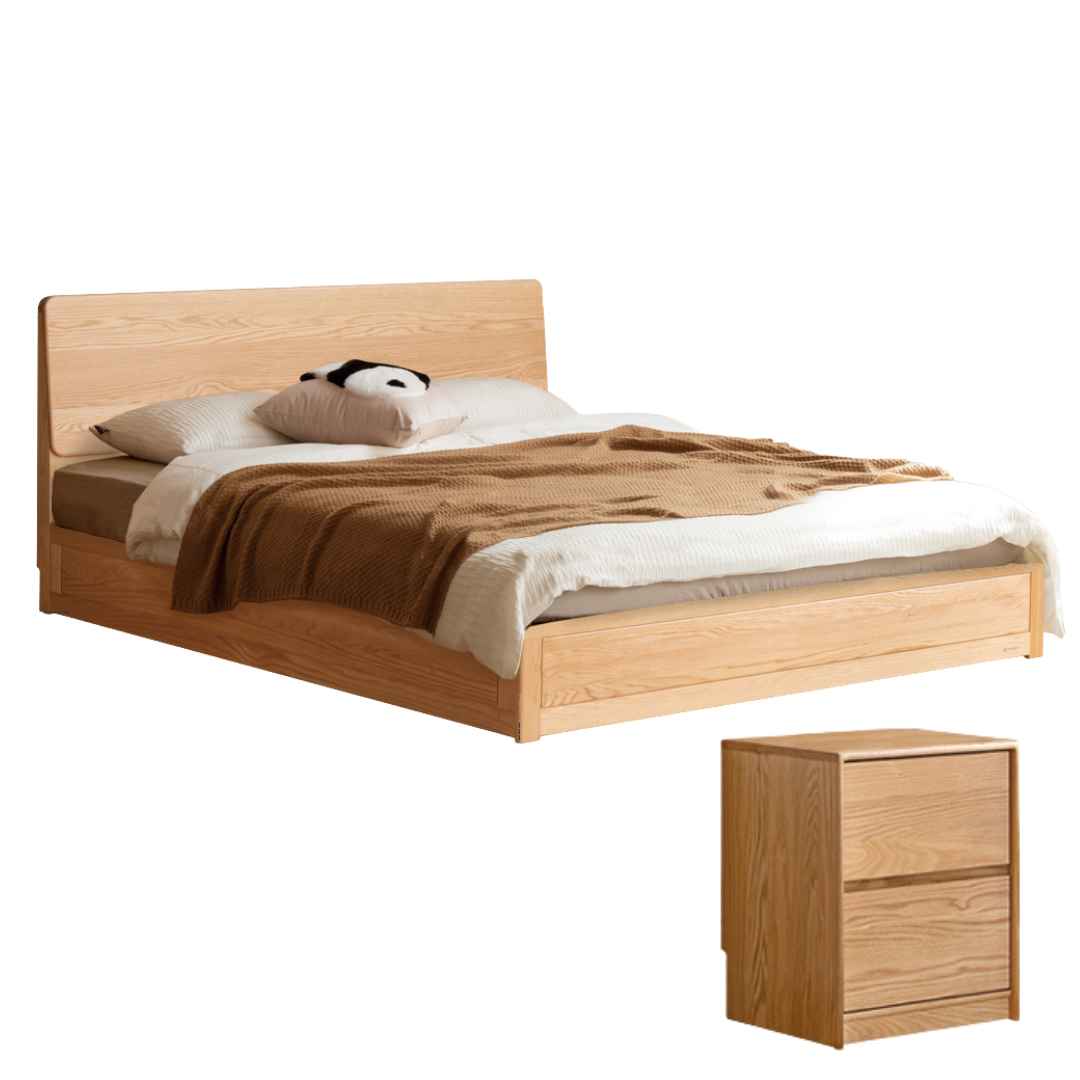 Oak,Rubberwood Solid Wood Box Simple Bed Log Style