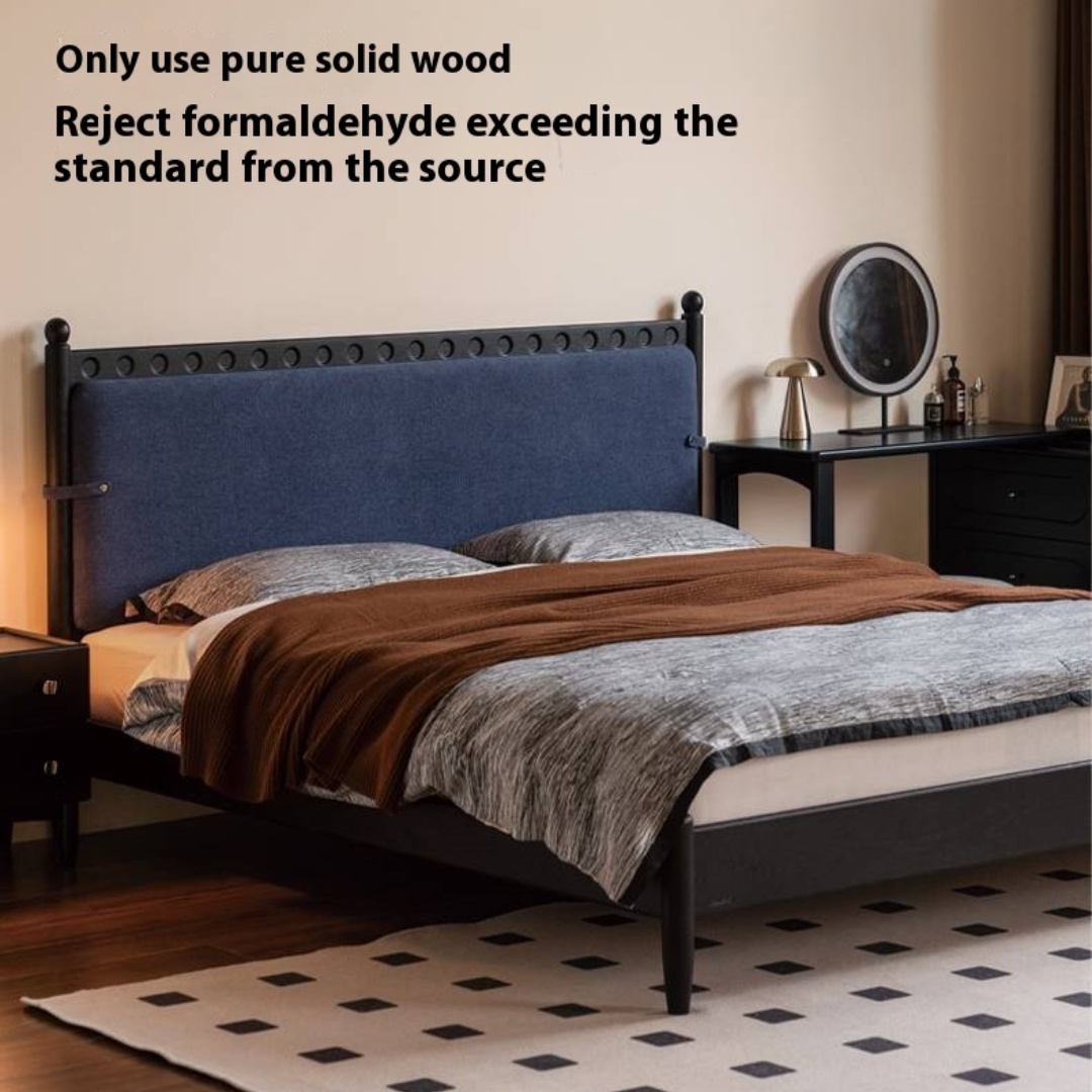Ash Solid Wood Bed – Bauhaus Style with Soft Leather Upholstery