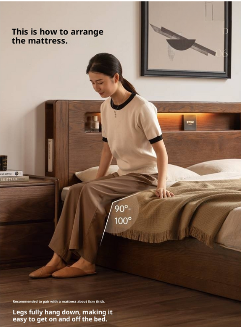 Oak Solid Wood Modern Minimalist Multifunctional with Light Box Bed