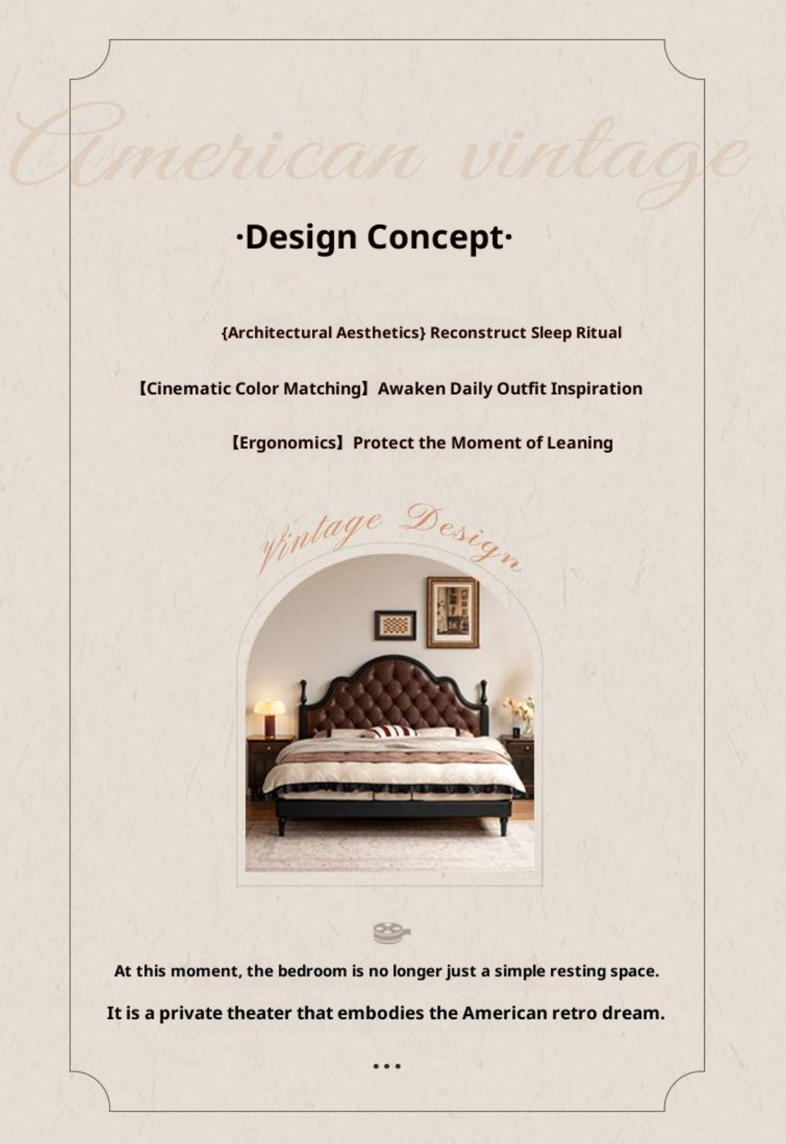 Genuine Leather Elegant Soft Backrest Bed, French Retro