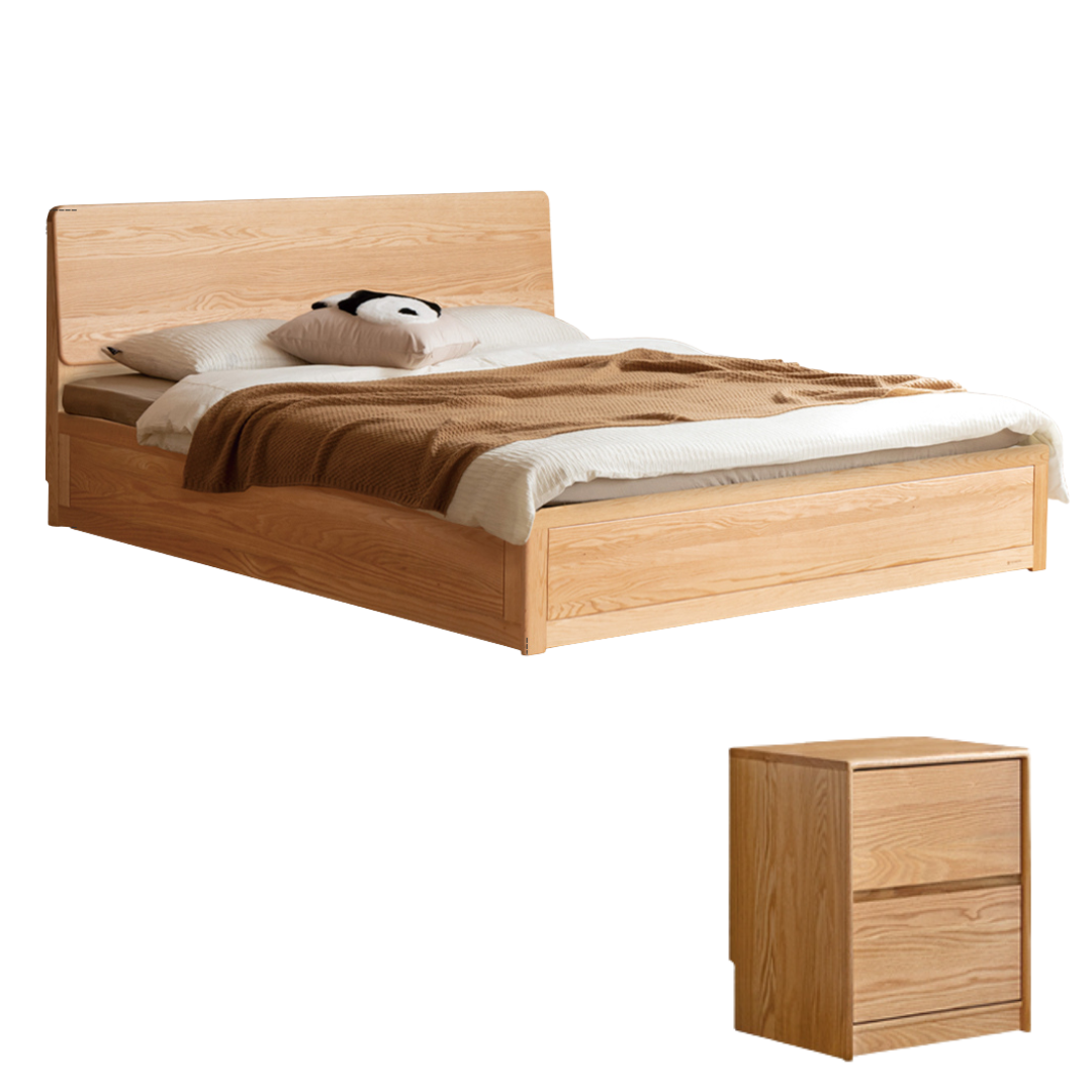 Oak,Rubberwood Solid Wood Box Simple Bed Log Style