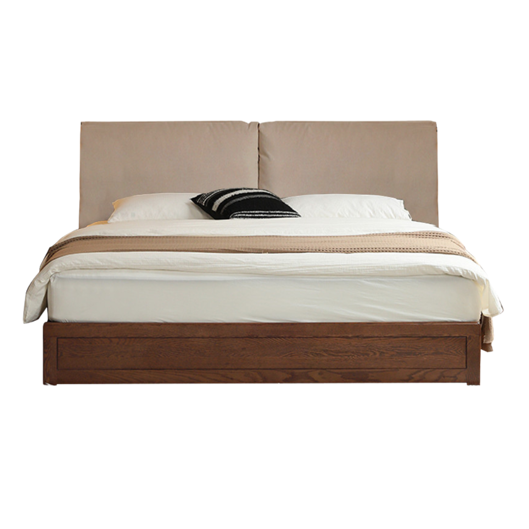 Oak Solid Wood Modern Simple Fabric Soft-Padded Box Bed