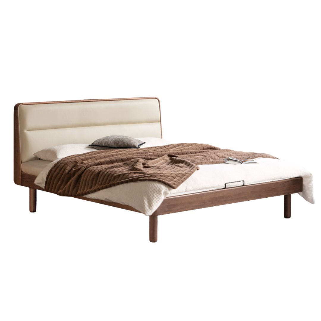 Black Walnut, Teak Solid Wood Luxury Genuine Leather Bed