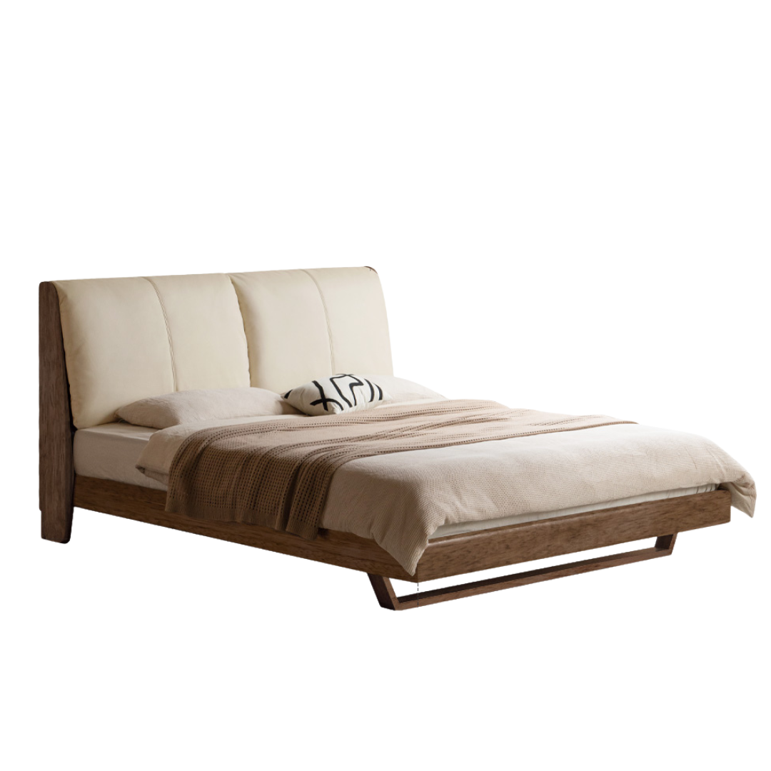 Black Walnut Solid Wood Genuine Leather Soft Bed Italian Light Luxury