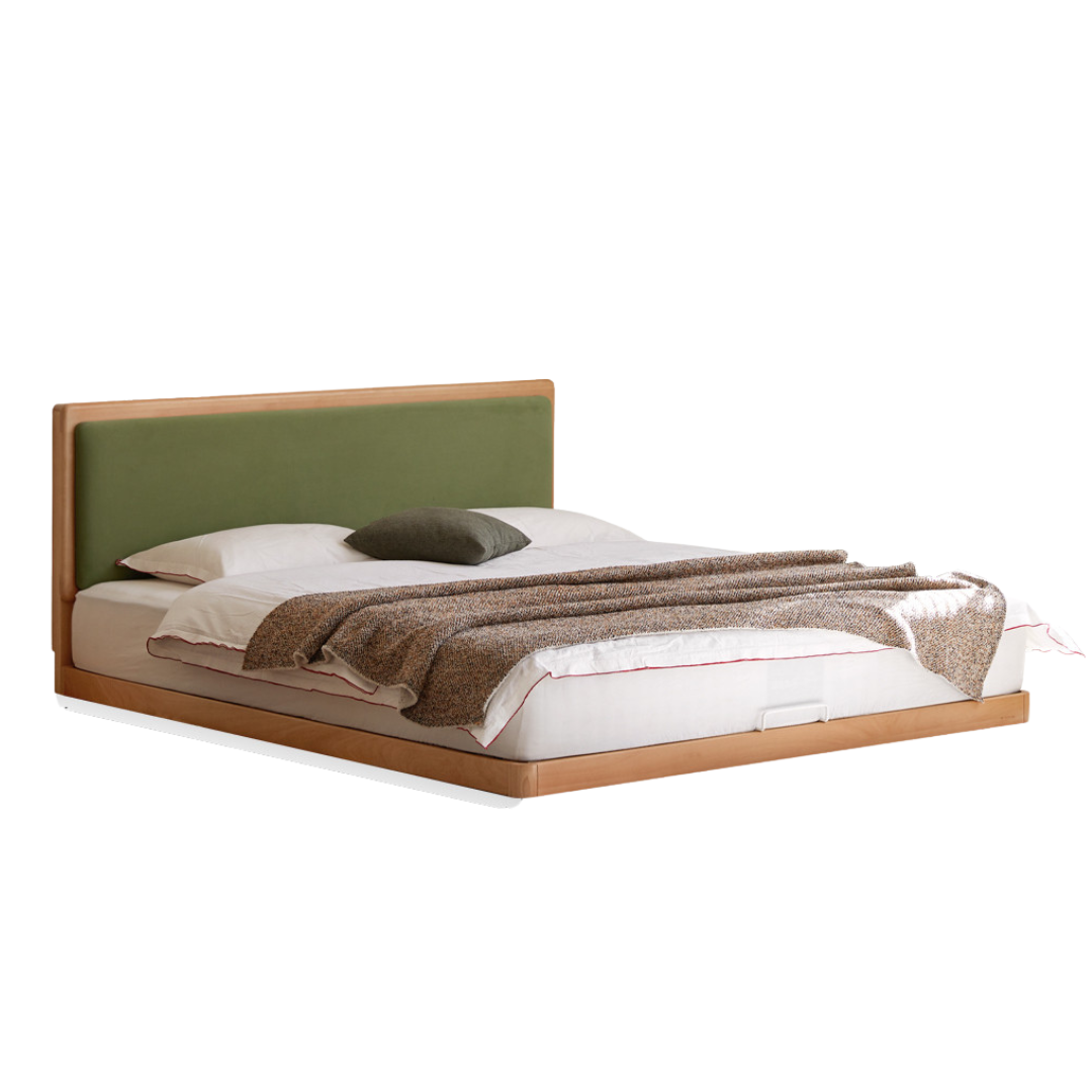Beech Solid Wood Bed – Platform Bed with Soft Upholstery