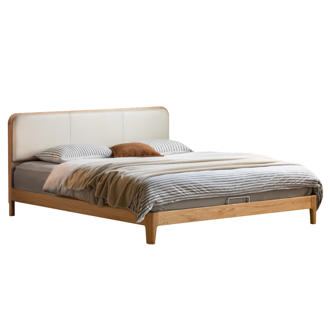 Oak Solid Wood Bed Technology Fabric,suede