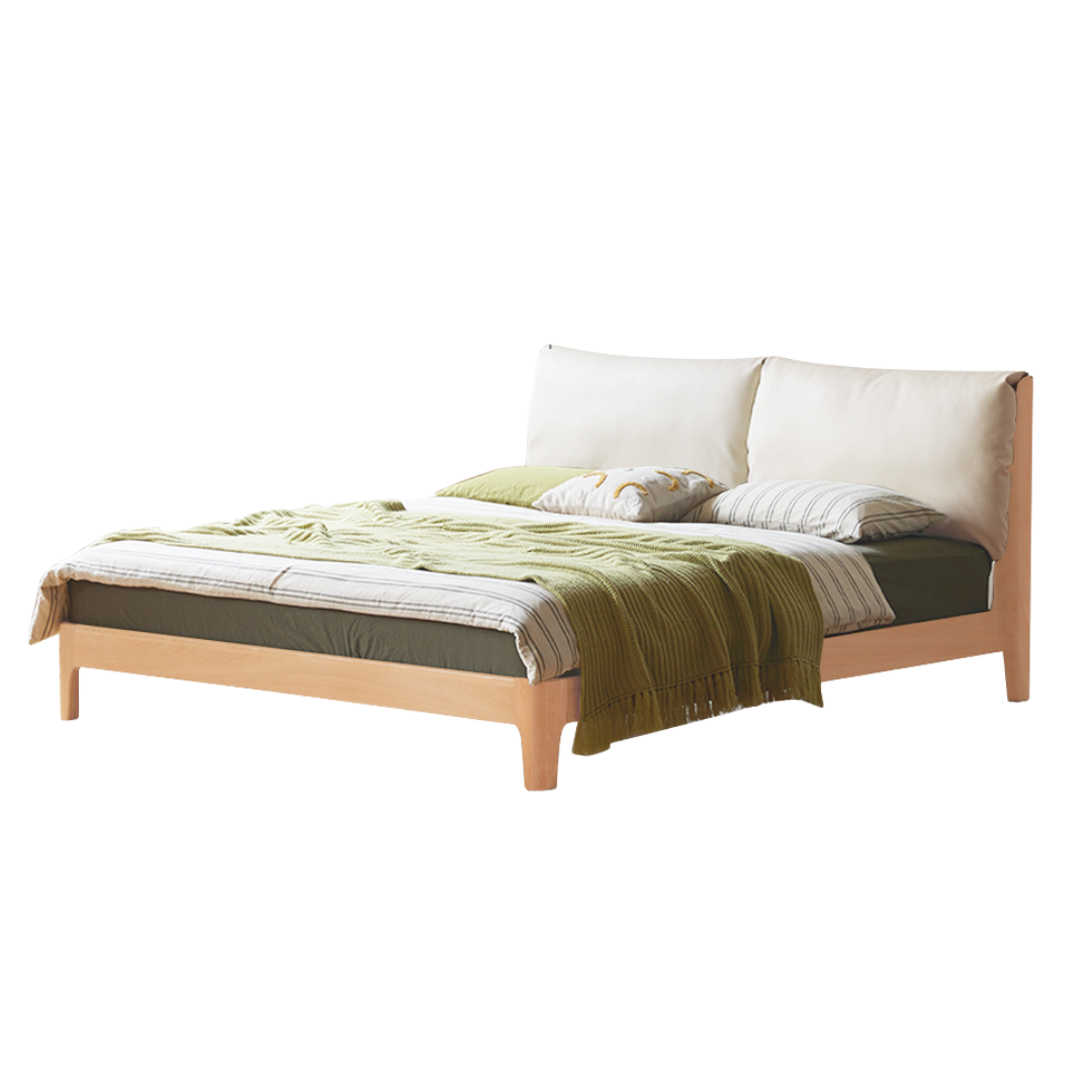 Beech, Oak, Black Walnut Solid Wood Fabric Soft Bed