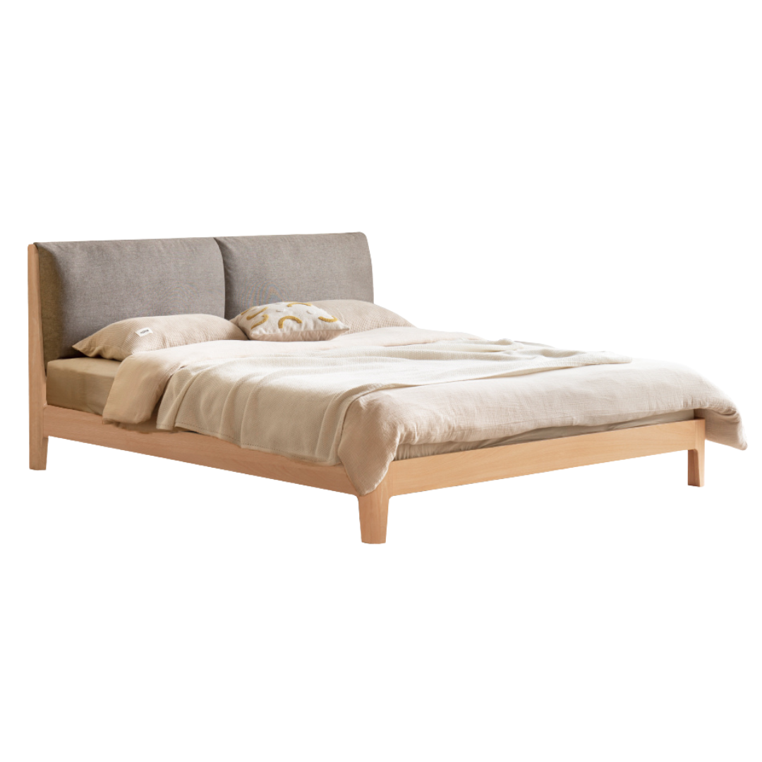 Beech, Oak, Black Walnut Solid Wood Fabric Soft Bed