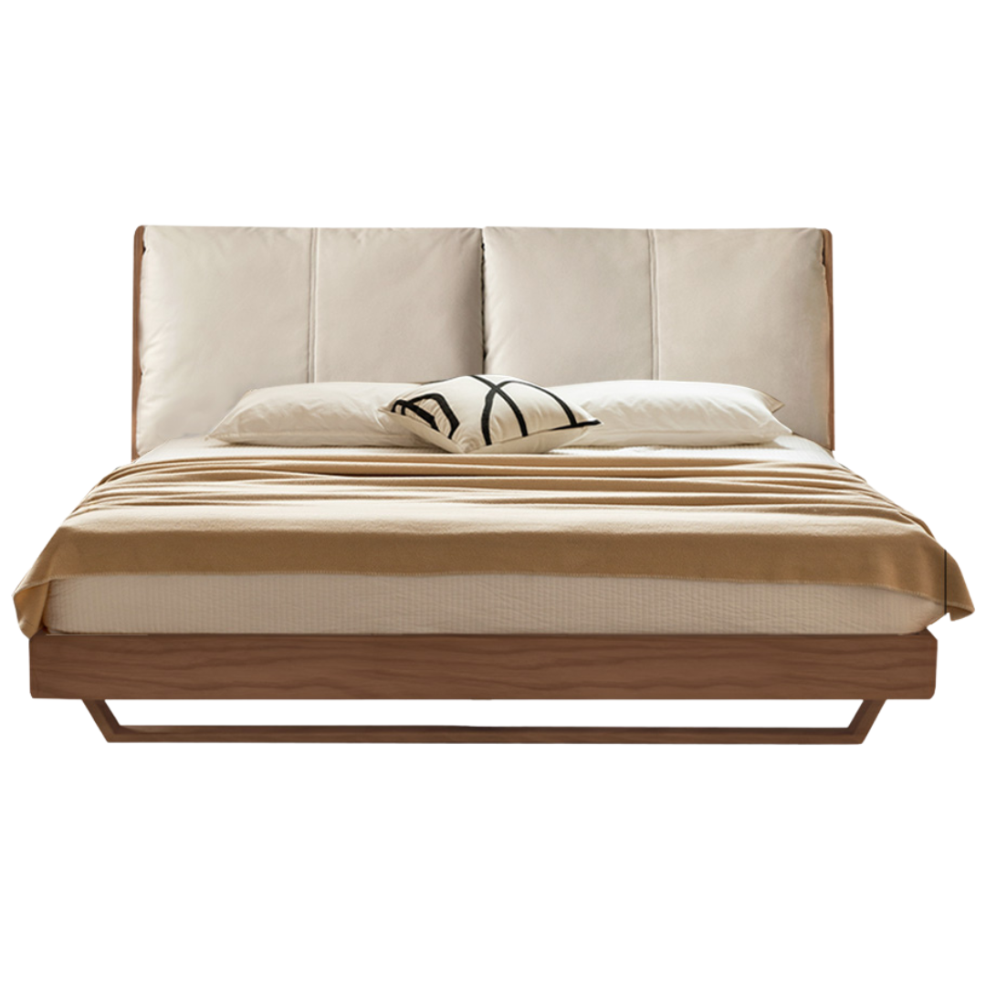 Oak, Ash Solid Wood Leather Soft Suspended Bed Italian Light Luxury