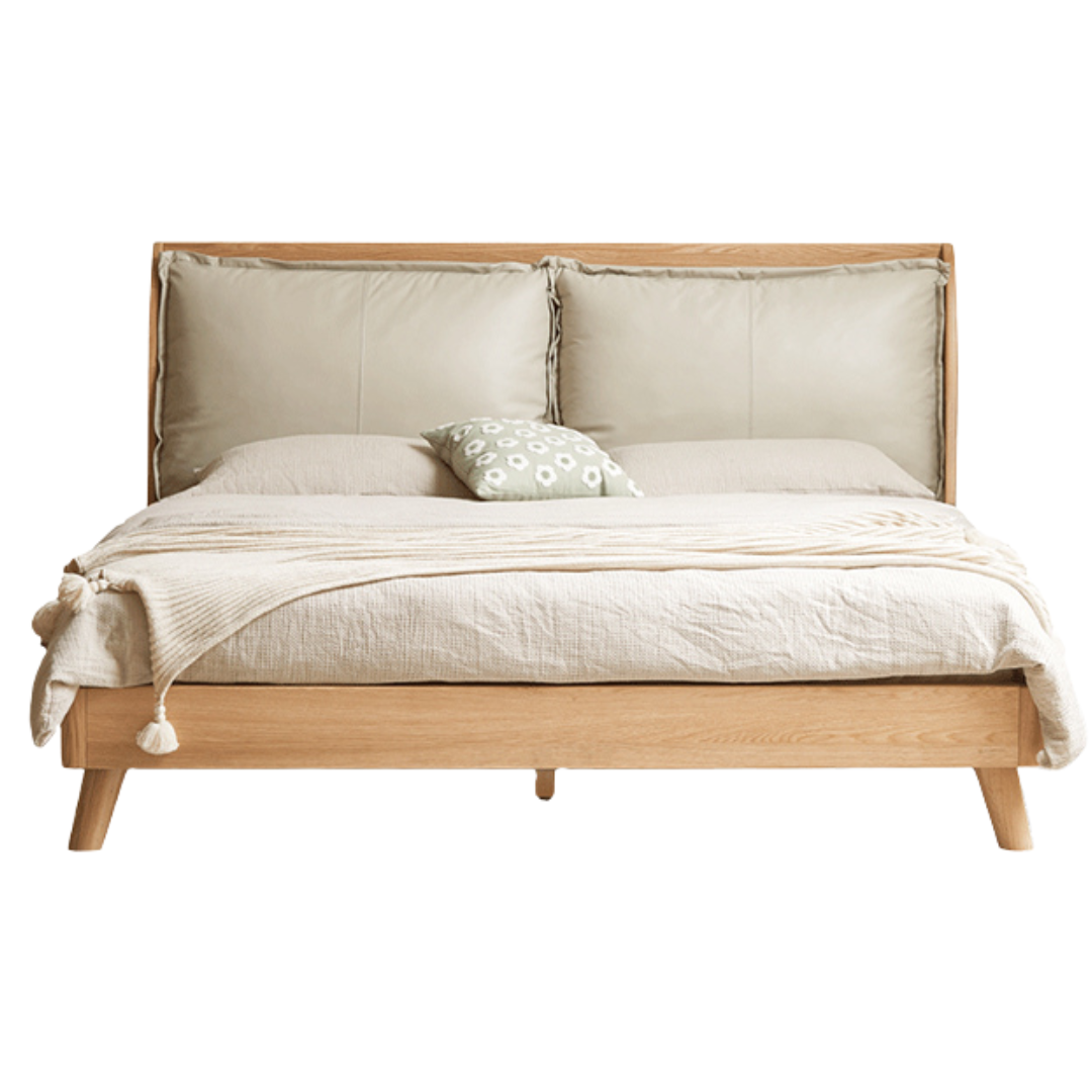 Oak Solid Wood Top Grain Leather, Technical Cloth ,Fabric Bed