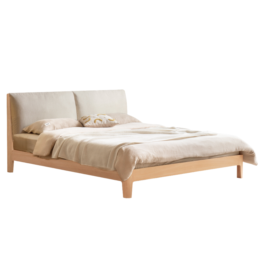 Beech, Oak, Black Walnut Solid Wood Fabric Soft Bed